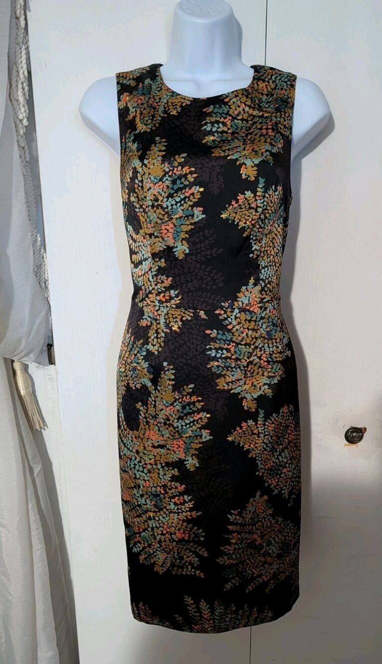 Y2K The Limited Brown Blue Floral Cocktail Sleeveless Midi Dress Sz 0 Tall